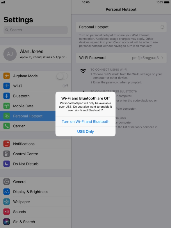 If Wi-Fi is turned off, press Turn on Wi-Fi and Bluetooth. If Wi-Fi is turned off, press Turn on Wi-Fi and Bluetooth.