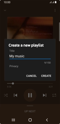 Key in a name for the playlist and press CREATE. Key in a name for the playlist and press CREATE.