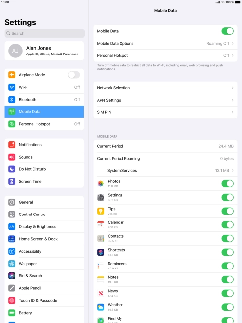 Press Mobile Data Options.