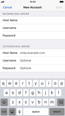 Press Host Name and key in the name or IP address of your email provider's outgoing server. Please note that if you can't send email messages when using your email provider's outgoing server, key in smtp.vodafone.net.au (Vodafone's outgoing server).