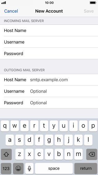 Press Host Name and key in the name or IP address of your email provider's outgoing server. Please note that if you can't send email messages when using your email provider's outgoing server, key in smtp.vodafone.net.au (Vodafone's outgoing server).
