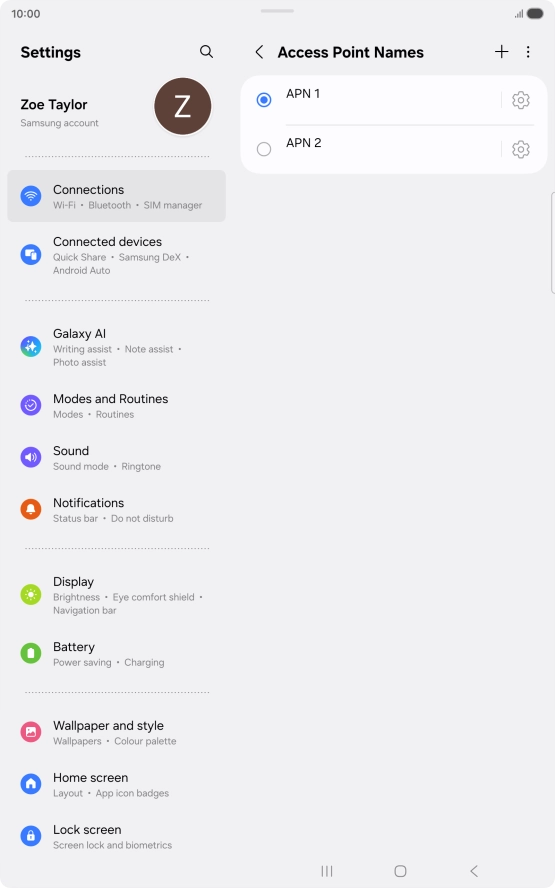 Press the field next to the data connection to activate it.