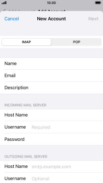 Press Username and key in the username for your email account.