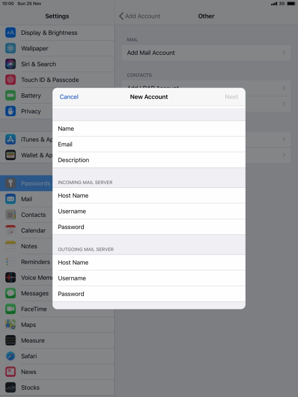 Press Username and key in the username for your email account. Press Username and key in the username for your email account.