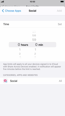 Set the required time limit for use of the selected category.