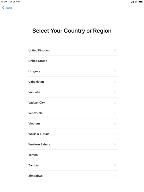 Press the required country or area.