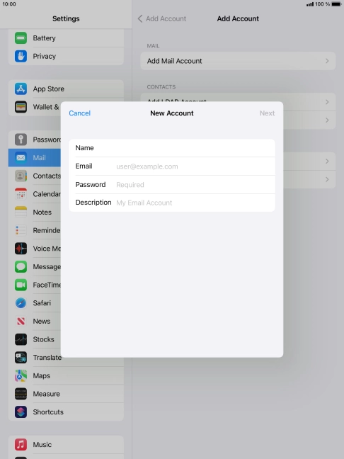 Press Email and key in your email address.