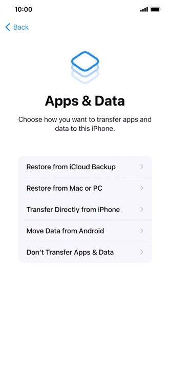 You can restore content from an iCloud backup when your phone is activated for the first time and after a factory reset. When this screen is displayed, your phone is ready to restore content from an iCloud backup.