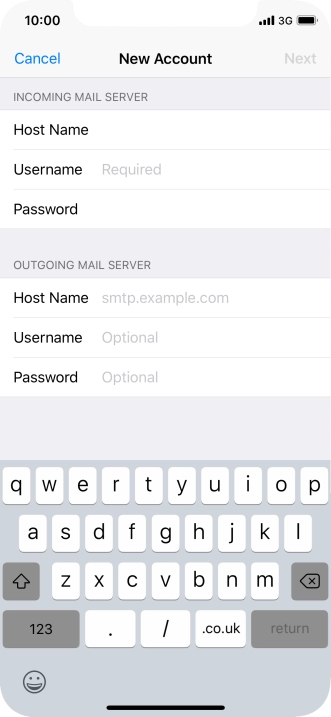 Press Username and key in the username for your email account. Press Username and key in the username for your email account.