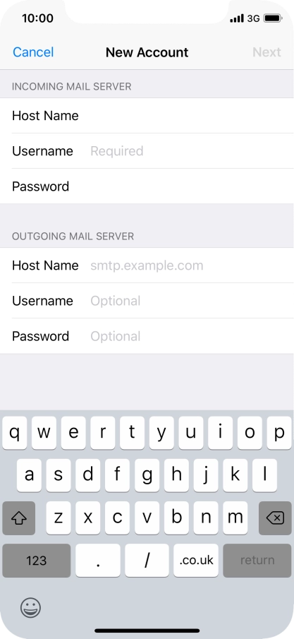 Press Username and key in the username for your email account. Press Username and key in the username for your email account.