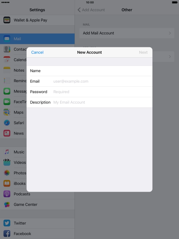 Press Email and key in your email address.