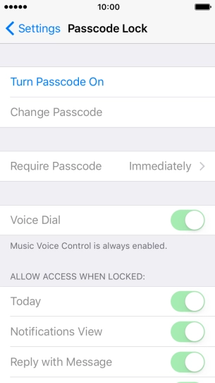 Press Turn Passcode On and key in a phone lock code of your own choice twice. Press Turn Passcode On and key in a phone lock code of your own choice twice.