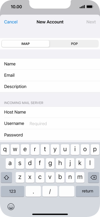 Press Username and key in the username for your email account.