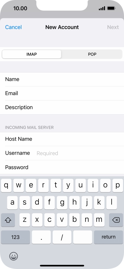 Press Username and key in the username for your email account.