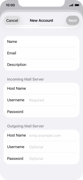 Press Username and key in the username for your email account.