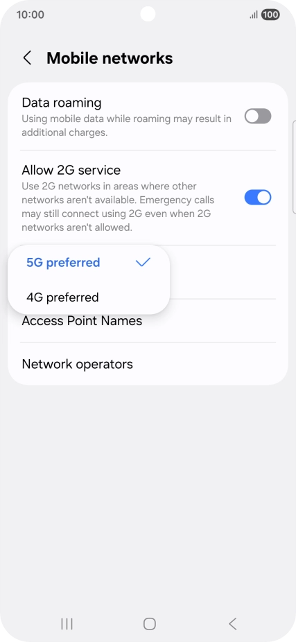 Press the required network mode.