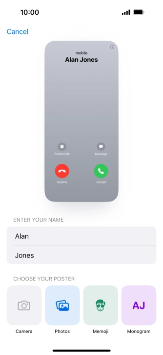 Press the required category and follow the instructions on the screen to select and save the required picture to your Contact Poster.