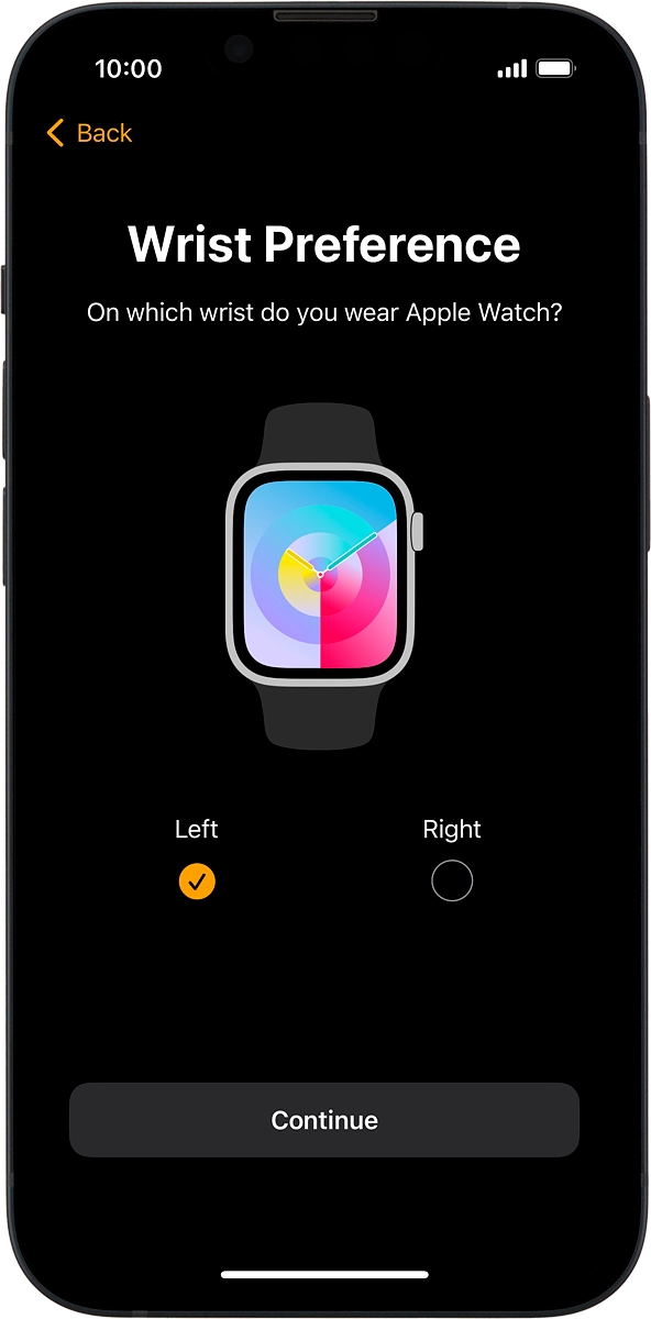 On your phone: Press the required setting and select on which wrist you want to wear the watch.