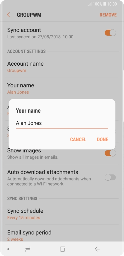 Key in the required sender name and press DONE.