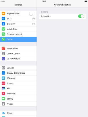 Press the indicator to turn automatic network selection on or off. Press the indicator to turn automatic network selection on or off.