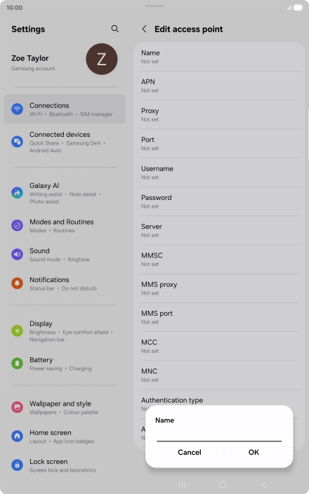 Key in Vodafone Internet and press OK.