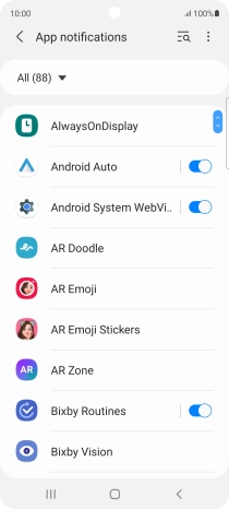 Press the indicators next to the required apps to turn the function on or off. Press the indicators next to the required apps to turn the function on or off.