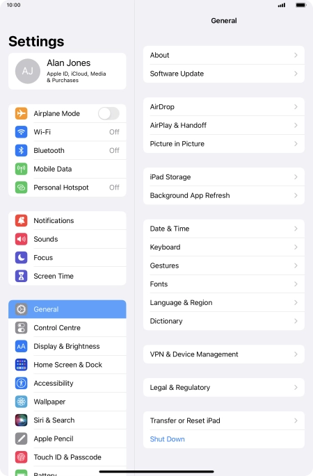 Press Software Update. If a new software version is available, it's displayed. Follow the instructions on the screen to update the tablet software.