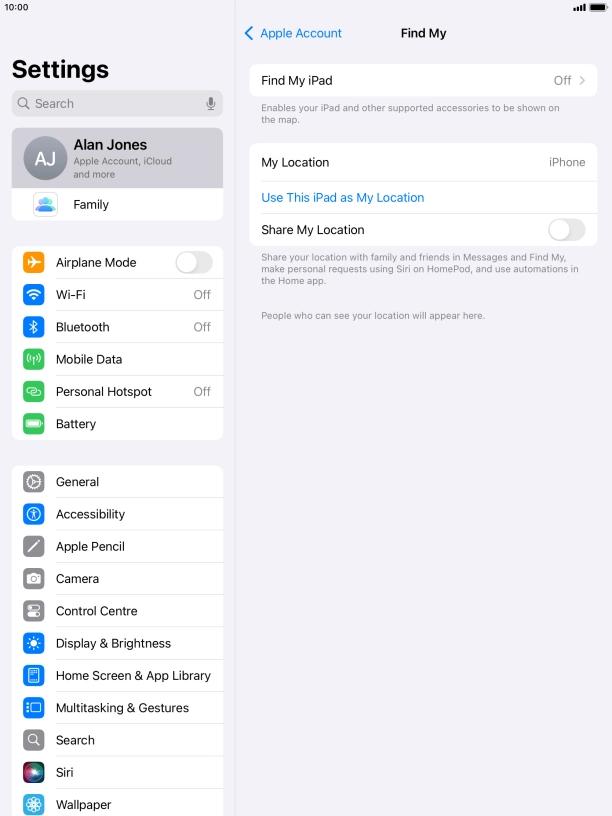 Press Find My iPad. Press Find My iPad.