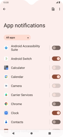Press the indicators next to the required apps to turn the function on or off.