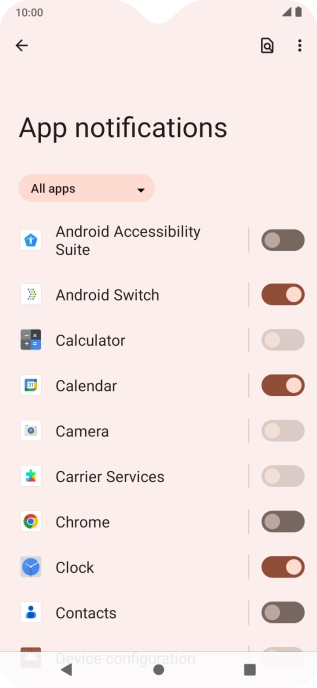 Press the indicators next to the required apps to turn the function on or off.