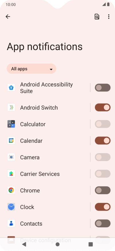 Press the indicators next to the required apps to turn the function on or off.