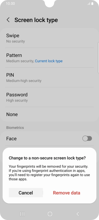 Press Remove data.