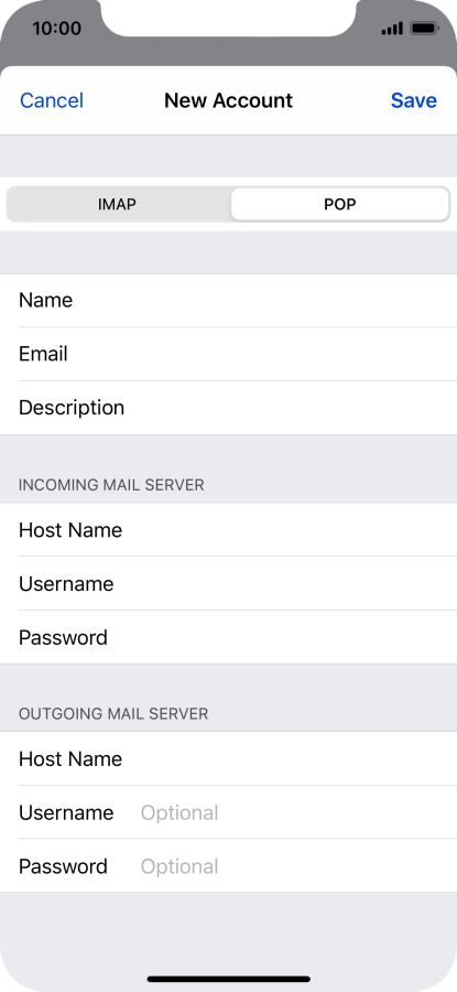Press Username and key in the username for your email account. Please note that if you're using Vodafone's outgoing server, leave the username field empty.