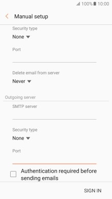 Press Authentication required before sending emails to turn the function on or off. Please note that if you're using Vodafone's outgoing server, turn off SMTP authentication and leave the username and password fields empty.