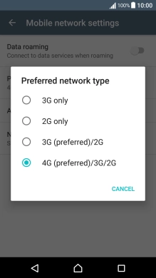 Press the required network mode.