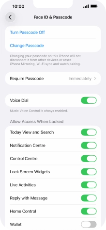 Press Turn Passcode Off and key in the phone lock code.