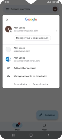 Press the required email account. Press the required email account.