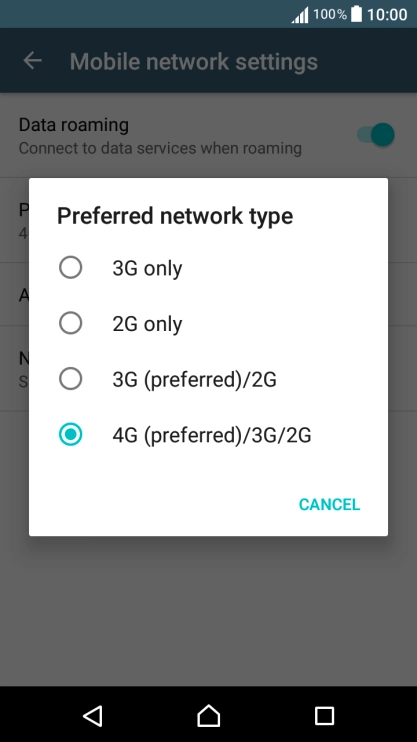 Press the required network mode.