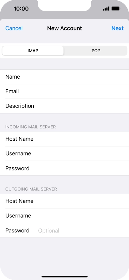 Press Password and key in the password for your email account. Please note that if you're using Vodafone's outgoing server, leave the password field empty.