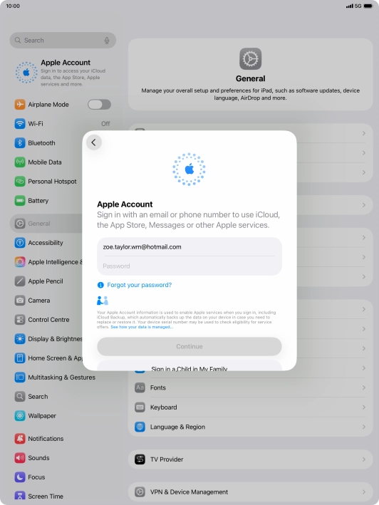 Press Password and key in the password for your Apple Account.