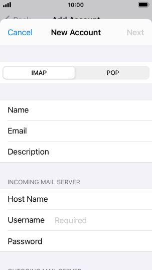 Press Username and key in the username for your email account. Press Username and key in the username for your email account.