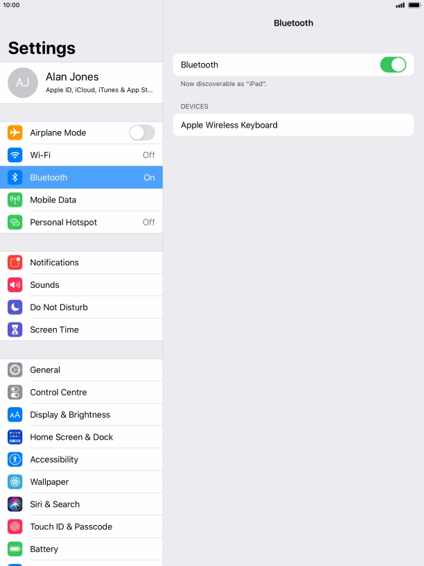 Press the required Bluetooth device and follow the instructions on the screen to pair the device with your tablet. Press the required Bluetooth device and follow the instructions on the screen to pair the device with your tablet.