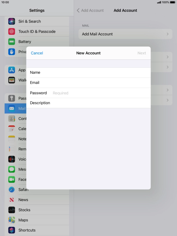 Press Password and key in the password for your email account.