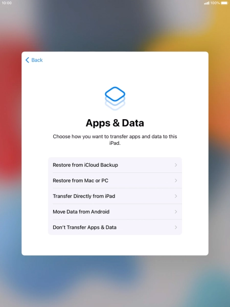 Press Don't Transfer Apps & Data and follow the instructions on the screen to finish the activation. Press Don't Transfer Apps & Data and follow the instructions on the screen to finish the activation.