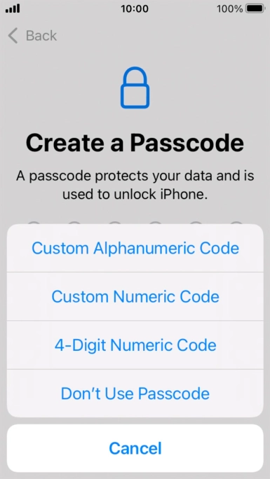 Follow the instructions on the screen to turn on use of phone lock code or press Don't Use Passcode.