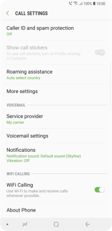 When Wi-Fi calling is active, the Wi-Fi calling icon is displayed. When Wi-Fi calling is active, the Wi-Fi calling icon is displayed.