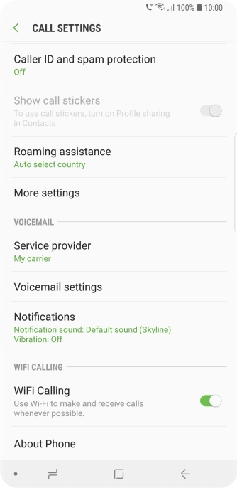 When Wi-Fi calling is active, the Wi-Fi calling icon is displayed. When Wi-Fi calling is active, the Wi-Fi calling icon is displayed.