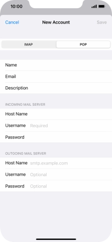 Press Username and key in the username for your email account.