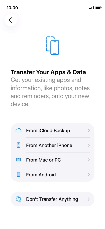 You can transfer content from an Android phone when your phone is activated for the first time and after a factory reset. When this screen is displayed, your phone is ready to transfer content from an Android phone.