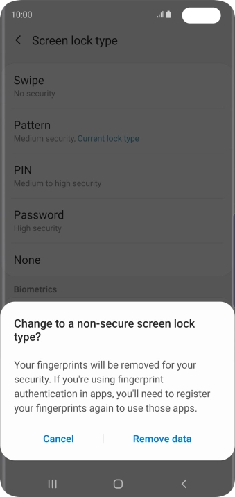 Press Remove data.